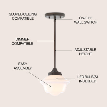Kurtz School House Adjustable Drop Metal/Glass LED Pendant